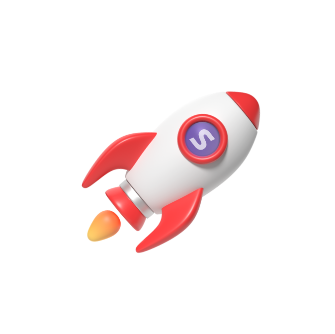 Rocket with Synculario logo.